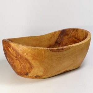 Rustikale Olivenholz-Schüssel, handgefertigt aus Umbrien, oval, 29x17cm