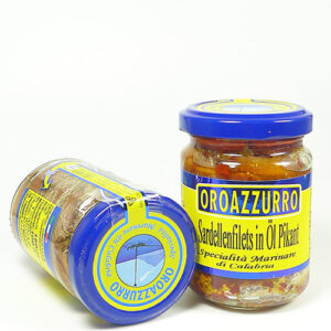 Pikante Sardellenfilets in Sonnenblumenöl, Oroazzurro, Kalabrien, 150g/100g