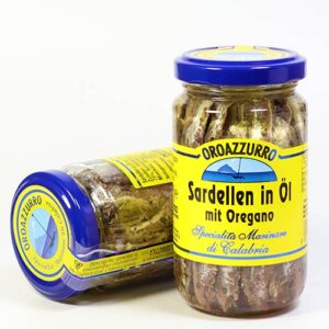 Sardellen in Sonnenblumenöl mit Oregano, Oroazzurro, Kalabrien, 200g/150g