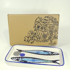 Servierplatte Sardinen-Motiv ohne Kleckse 26 x 14 cm, ofenfest (Portugal)