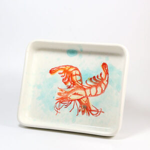 Kleine Servierplatte Garnelen-Motiv 16 x 14 cm, ofenfest (Portugal)