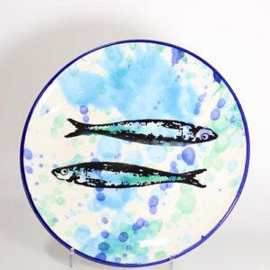 Servierplatte groß Sardinen-Motiv 38 cm rund, ofenfest (Portugal)